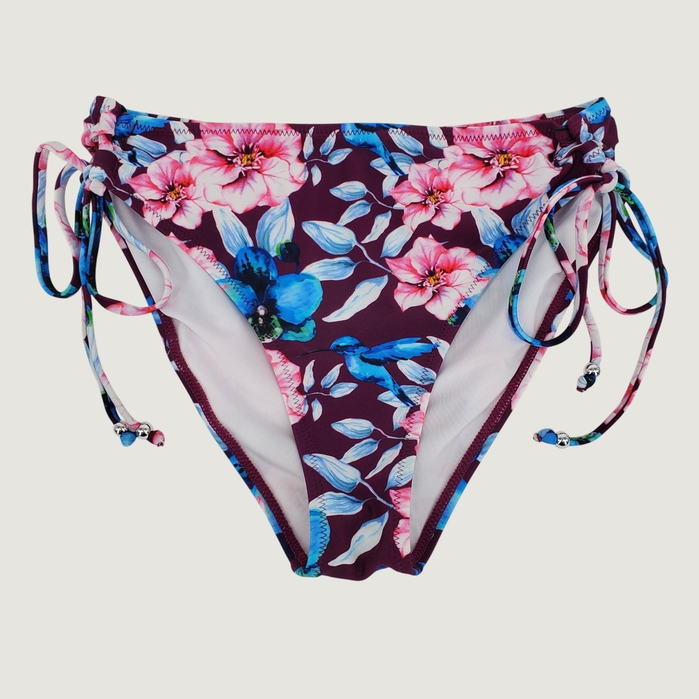 Cupshe Floral Hummingbird Side Tie Bikini Bottom Womens Large Purple Blue Pink